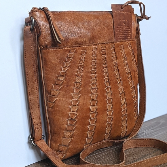 latico Bags Latico Woven Full Grain Natural Leather Crossbody Purse